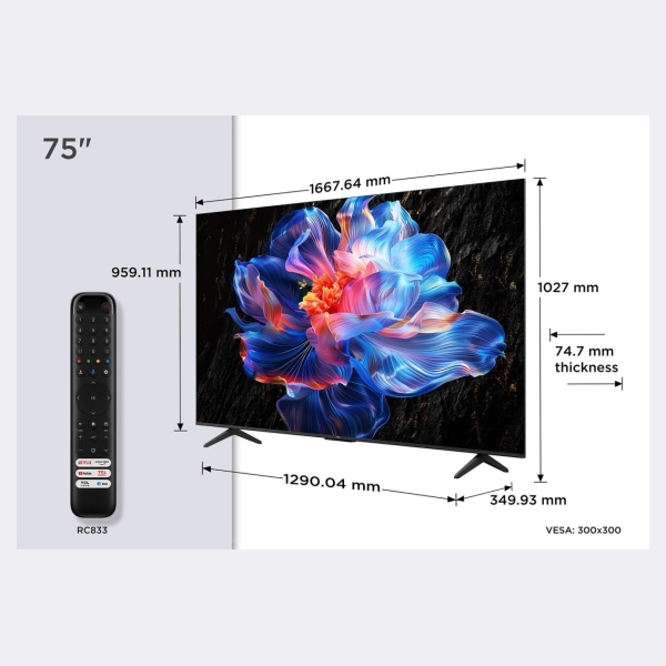 TCL LED 4K TV | 75V6C | 75 | Smart TV | Google TV | UHD | Black