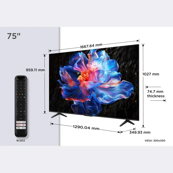 TCL LED 4K TV | 75V6C | 75 | Smart TV | Google TV | UHD | Black