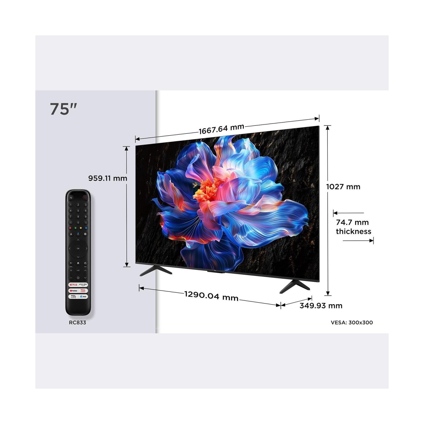 TCL LED 4K TV | 75V6C | 75 | Smart TV | Google TV | UHD | Black