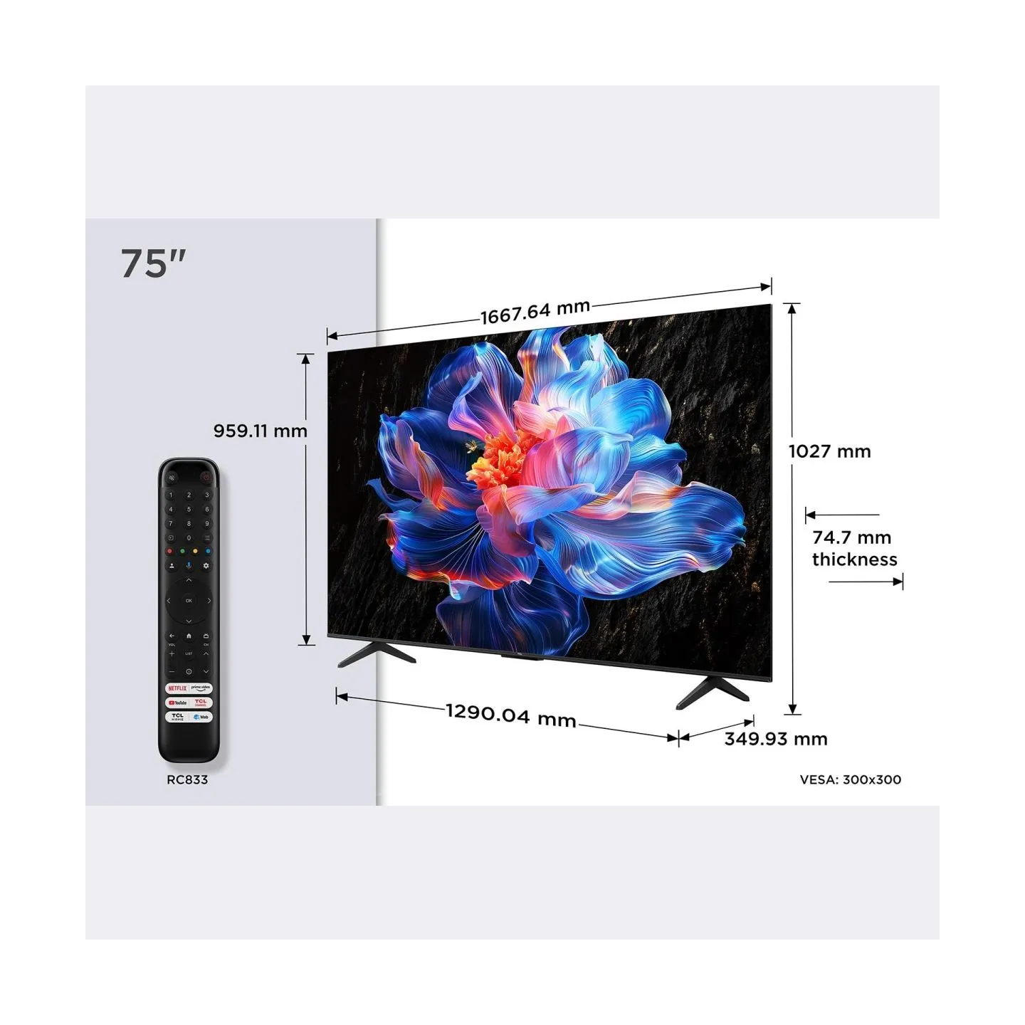 TCL LED 4K TV | 75V6C | 75 | Smart TV | Google TV | UHD | Black