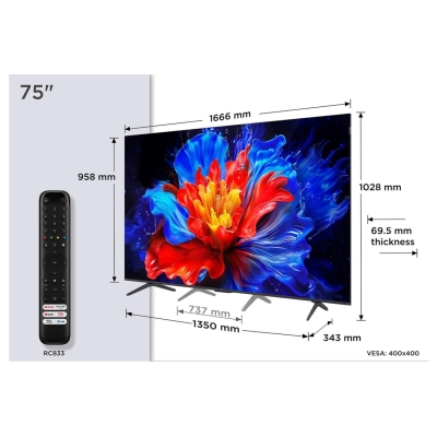 TCL TV Set|TCL|75 "|4K Ultra HD|3840 x 2160 pixels|Flat|16:9|QLED|75P8K