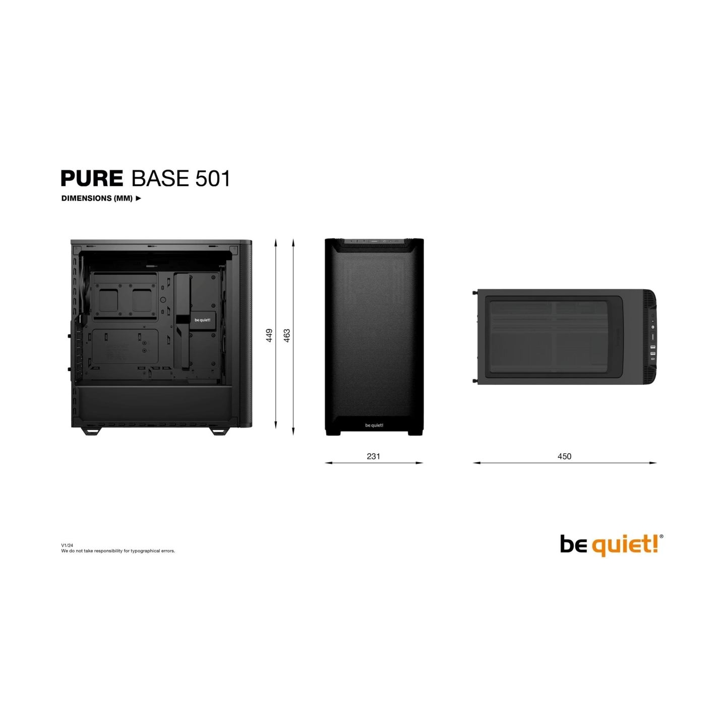 Be Quiet Case|BE QUIET|PURE BASE 501|MidiTower|Not included|ATX|MicroATX|MiniITX|Colour Black|BGW74