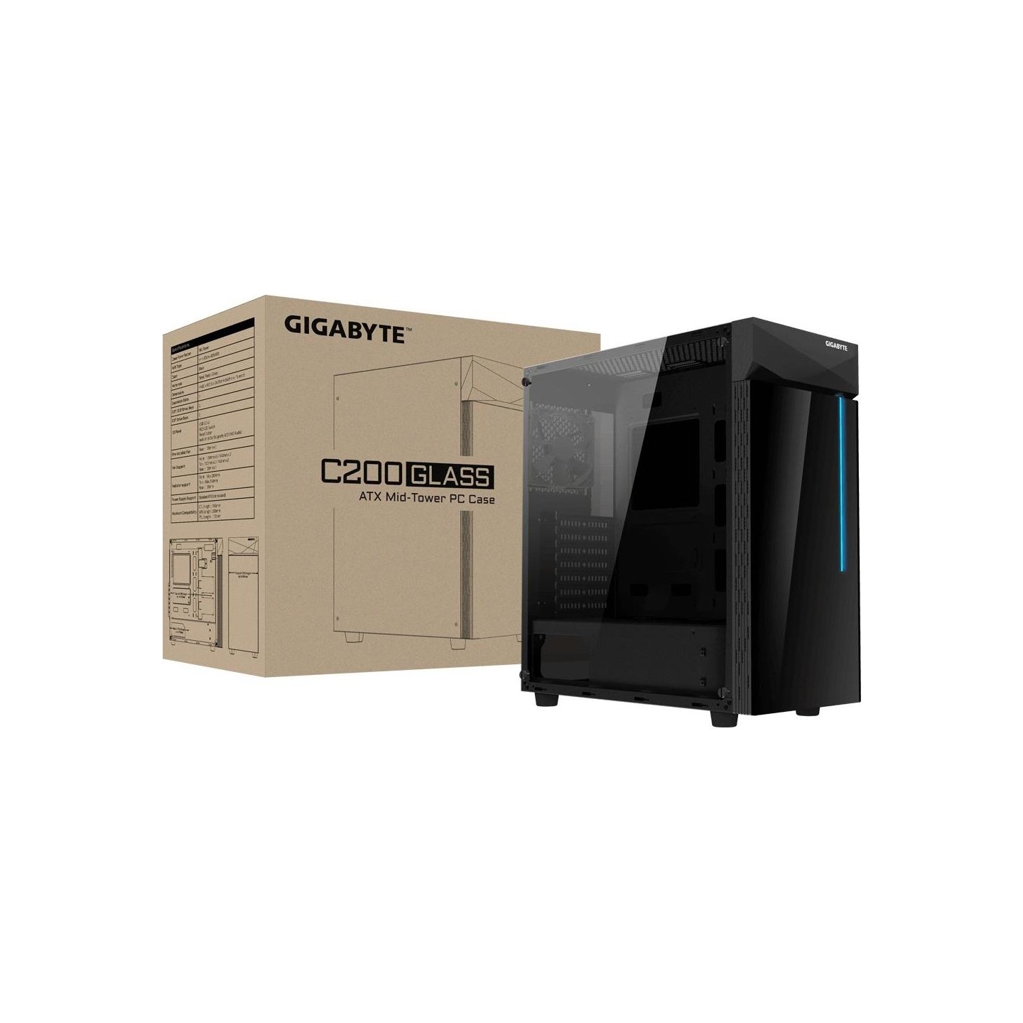 Gigabyte Case|GIGABYTE|C200 GLASS|MidiTower|Not included|ATX|MicroATX|MiniITX|Colour Black|GB-C200G