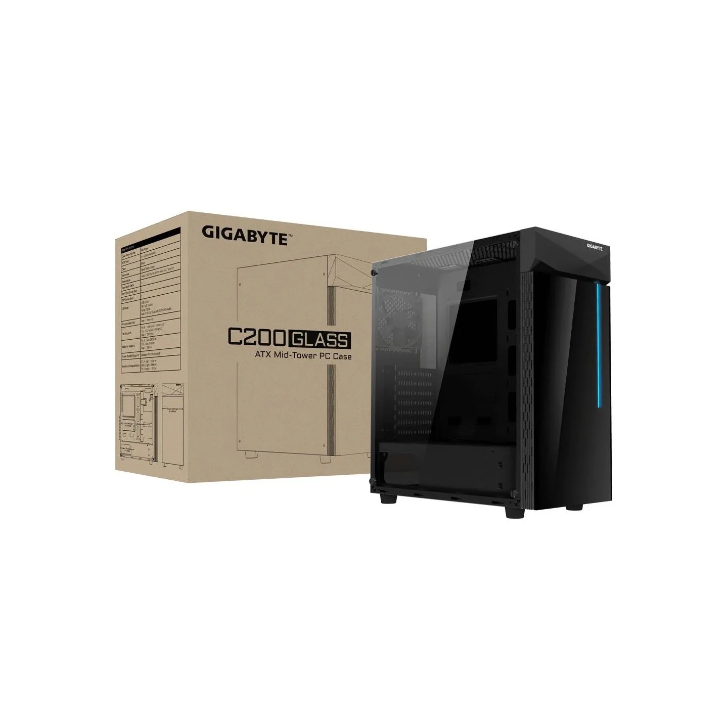 Gigabyte Case|GIGABYTE|C200 GLASS|MidiTower|Not included|ATX|MicroATX|MiniITX|Colour Black|GB-C200G