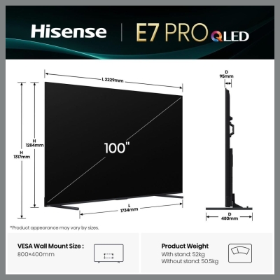 Hisense TV Set|HISENSE|100 "|4K Ultra HD|3840 x 2160 pixels|Flat|16:9|QLED|100E7QPRO