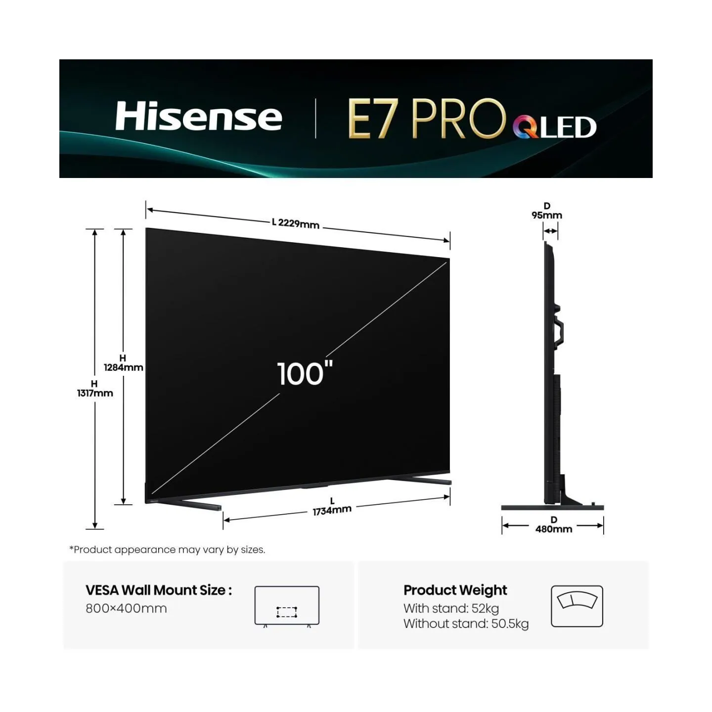 Hisense TV Set|HISENSE|100 "|4K Ultra HD|3840 x 2160 pixels|Flat|16:9|QLED|100E7QPRO