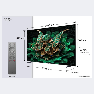 TCL TV Set|TCL|115 "|4K Ultra HD|3840 x 2160 pixels|Flat|16:9|QD-Mini LED|115C7K