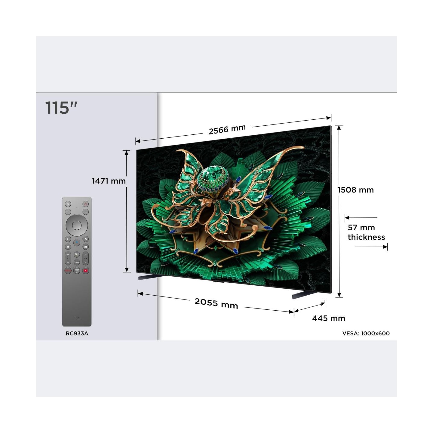 TCL TV Set|TCL|115 "|4K Ultra HD|3840 x 2160 pixels|Flat|16:9|QD-Mini LED|115C7K