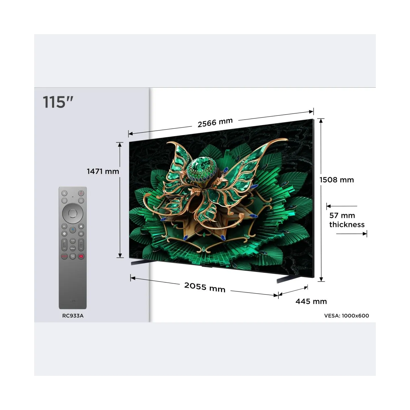 TCL TV Set|TCL|115 "|4K Ultra HD|3840 x 2160 pixels|Flat|16:9|QD-Mini LED|115C7K