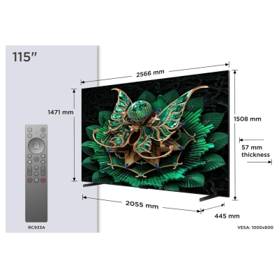 TCL TV Set|TCL|115 "|4K Ultra HD|3840 x 2160 pixels|Flat|16:9|QD-Mini LED|115C7K