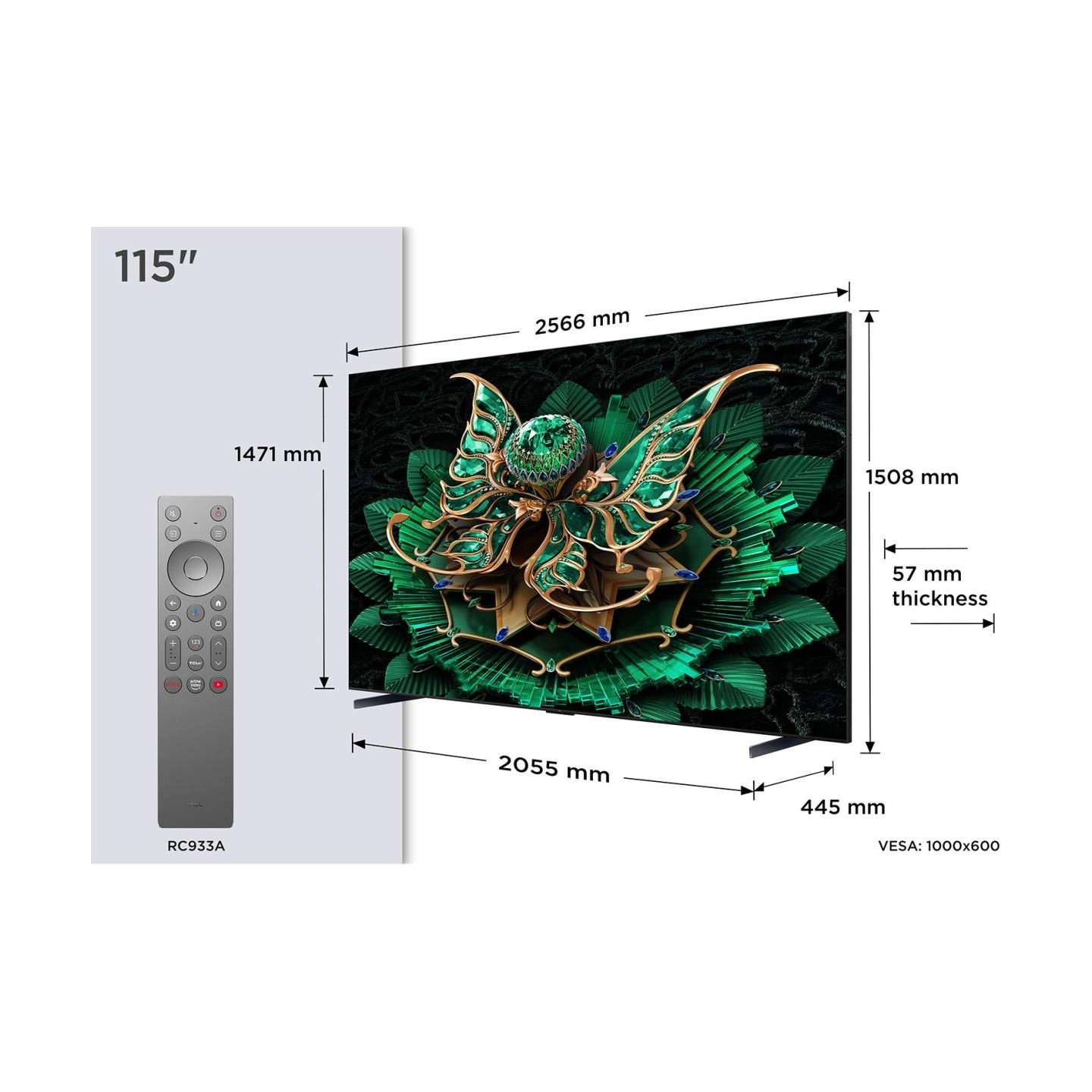 TCL TV Set|TCL|115 "|4K Ultra HD|3840 x 2160 pixels|Flat|16:9|QD-Mini LED|115C7K