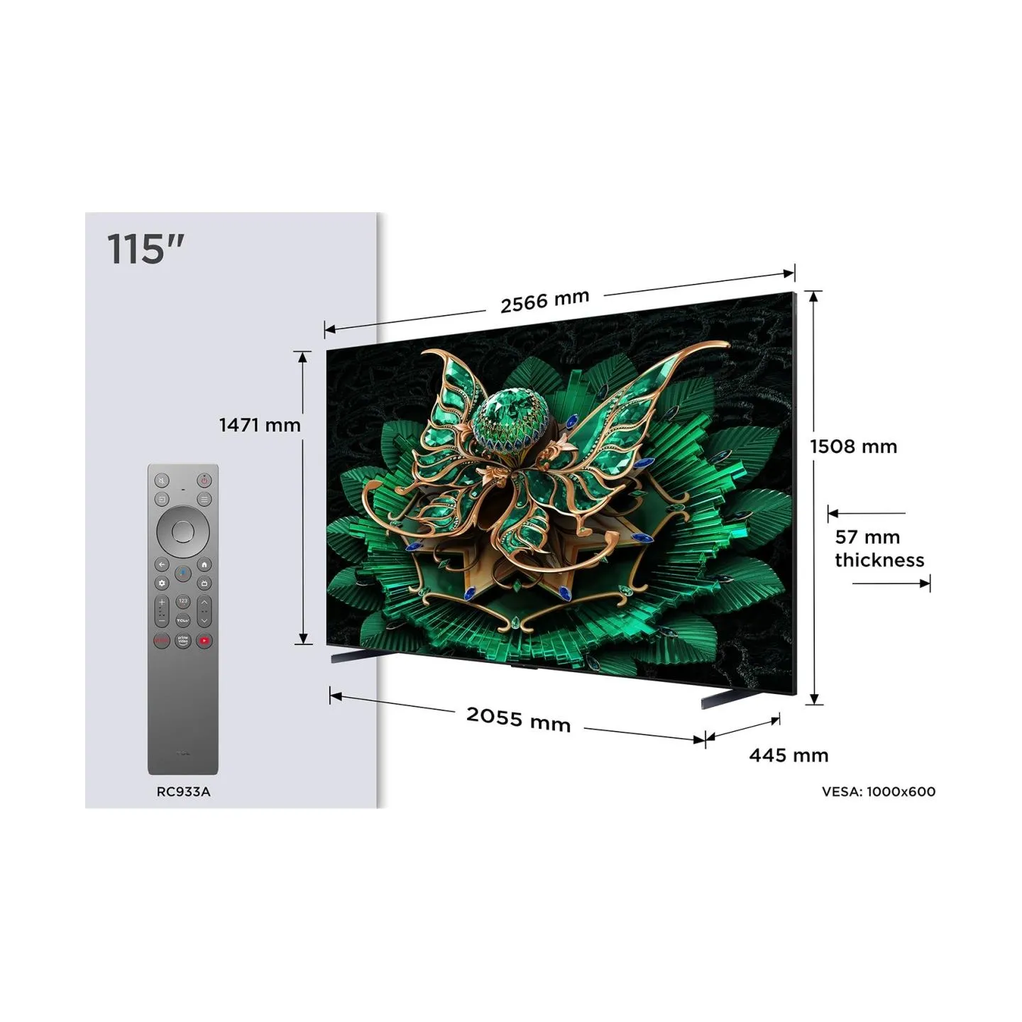 TCL TV Set|TCL|115 "|4K Ultra HD|3840 x 2160 pixels|Flat|16:9|QD-Mini LED|115C7K