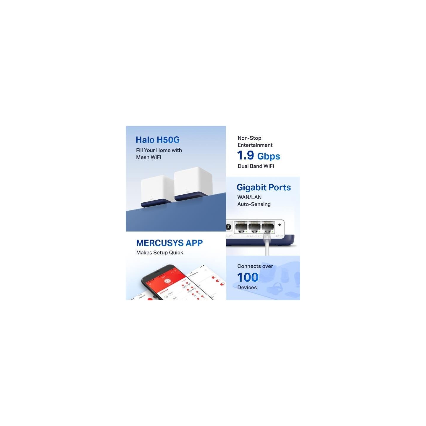 Mercusys Wireless Router|MERCUSYS|Wireless Router|2-pack|1900 Mbps|Mesh|LAN \ WAN ports 3|HALOH50G(2-PACK)