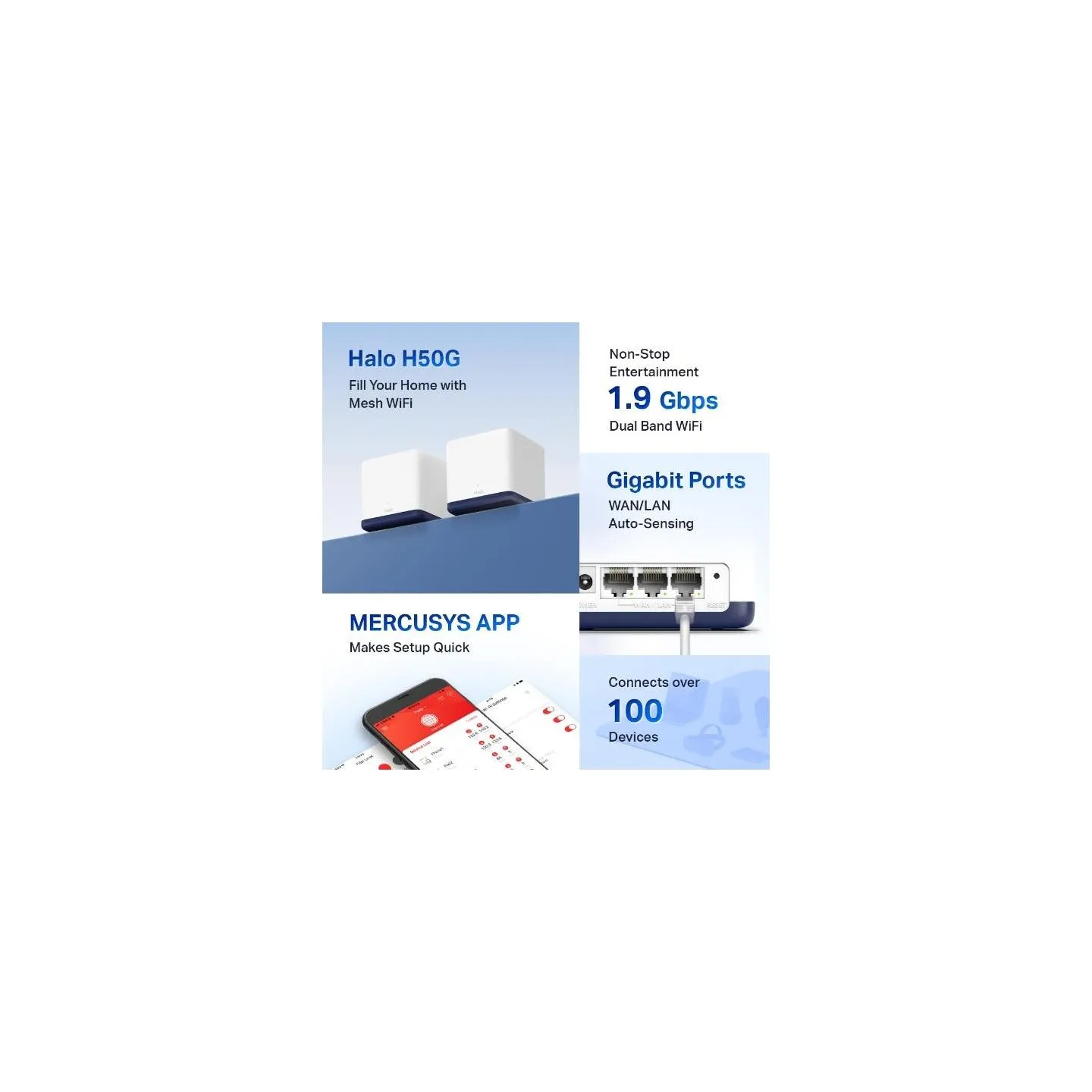 Mercusys Wireless Router|MERCUSYS|Wireless Router|2-pack|1900 Mbps|Mesh|LAN \ WAN ports 3|HALOH50G(2-PACK)