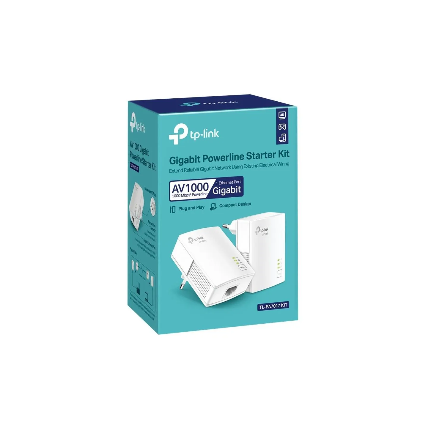 Tp-Link | Gigabit Powerline Starter Kit | TL-PA7017 KIT | 10/100/1000 Mbit/s | Ethernet LAN (RJ-45) ports 1 | No Wi-Fi | Data tr
