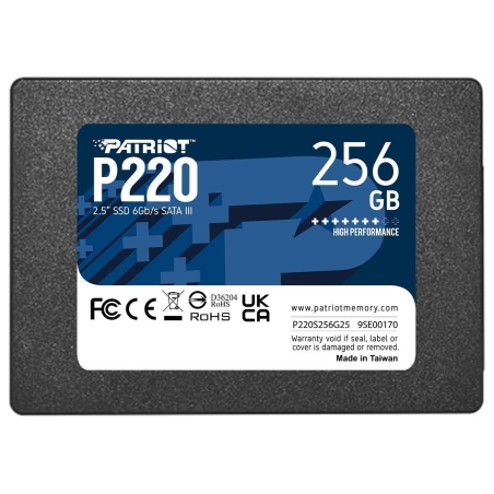 Patriot SSD|PATRIOT|P220|256GB|SATA|Write speed 490 MBytes/sec|Read speed 550 MBytes/sec|2,5"|TBW 120 TB|P220S256G25