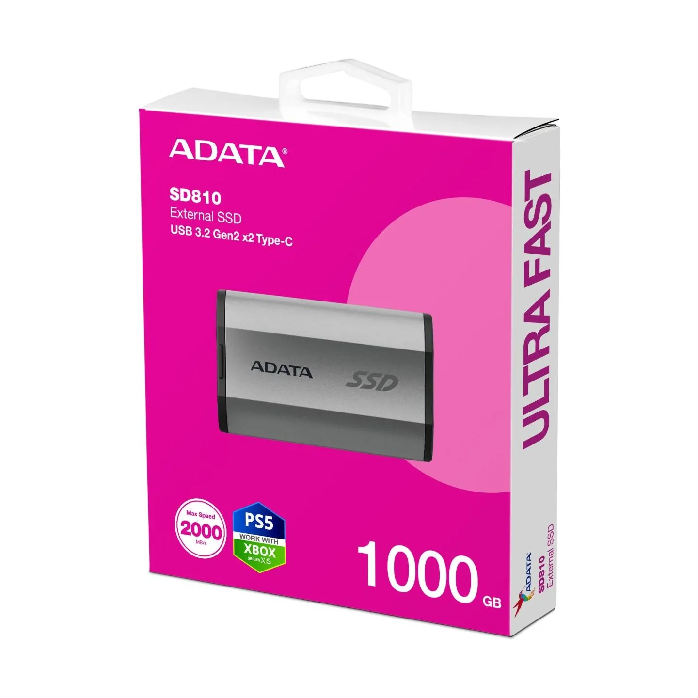 A-Data Drive SSD External SD810 1TB USB3.2C 20Gb/s silver