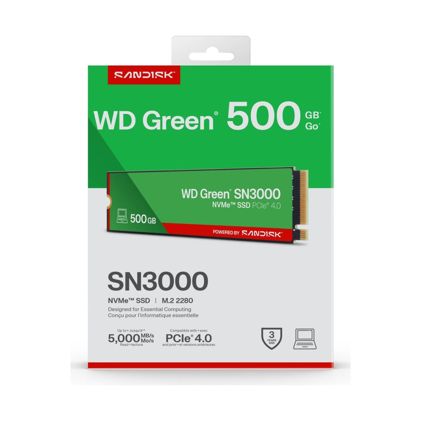 Sandisk SSD|SANDISK|150xTBW rating|MTBF 1.75 h|NVMe Yes|PCI Express 4.0|M.2|500 GB|POWERED BY SANDISK|Green|WDS500G4G0E