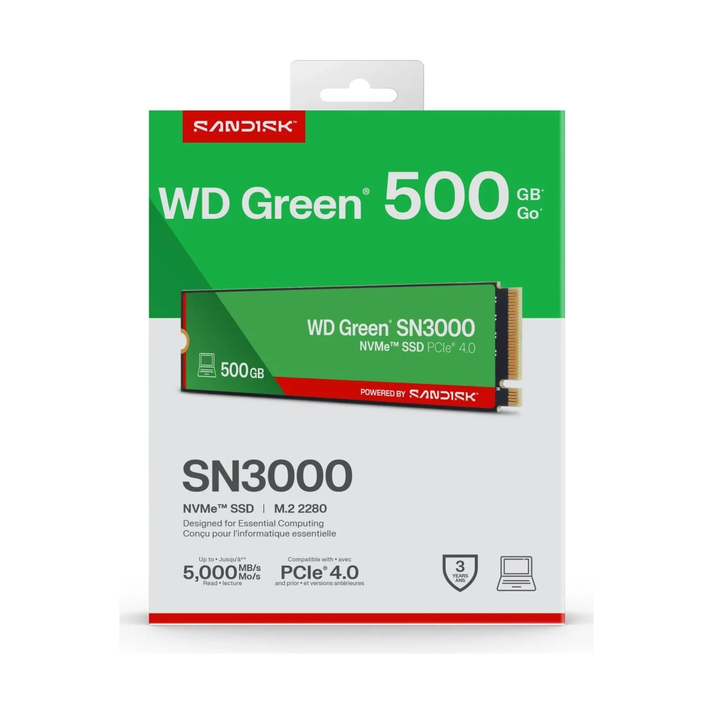 Sandisk SSD|SANDISK|150xTBW rating|MTBF 1.75 h|NVMe Yes|PCI Express 4.0|M.2|500 GB|POWERED BY SANDISK|Green|WDS500G4G0E