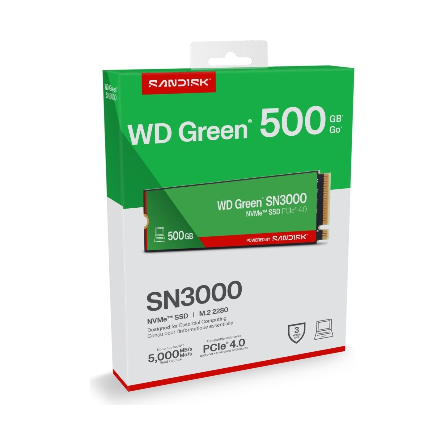Sandisk SSD|SANDISK|150xTBW rating|MTBF 1.75 h|NVMe Yes|PCI Express 4.0|M.2|500 GB|POWERED BY SANDISK|Green|WDS500G4G0E