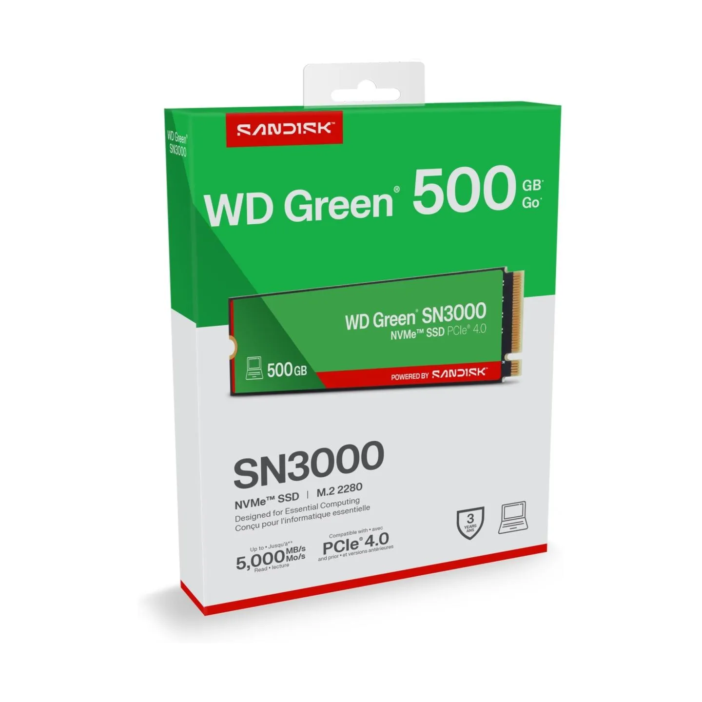 Sandisk SSD|SANDISK|150xTBW rating|MTBF 1.75 h|NVMe Yes|PCI Express 4.0|M.2|500 GB|POWERED BY SANDISK|Green|WDS500G4G0E