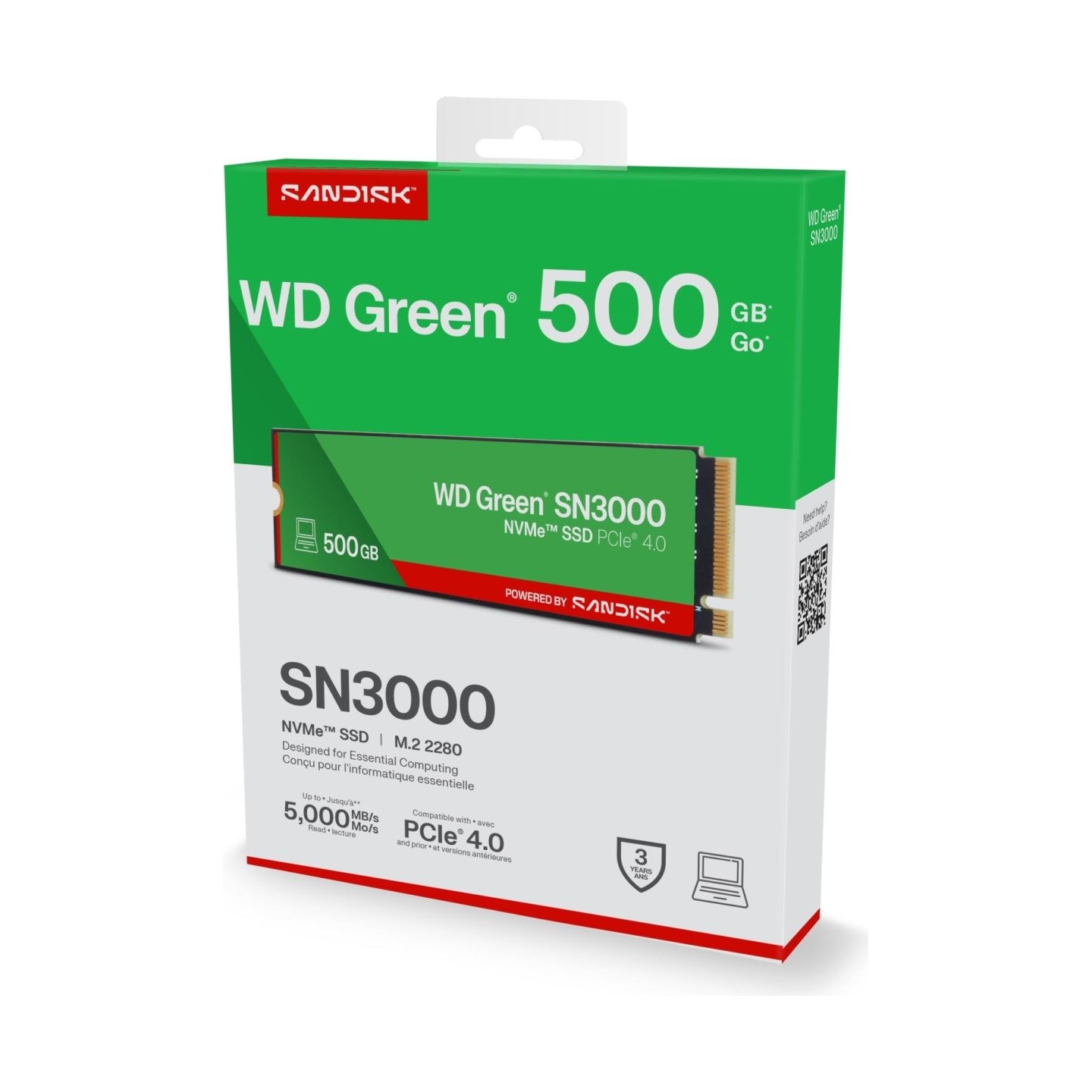 Sandisk SSD|SANDISK|150xTBW rating|MTBF 1.75 h|NVMe Yes|PCI Express 4.0|M.2|500 GB|POWERED BY SANDISK|Green|WDS500G4G0E