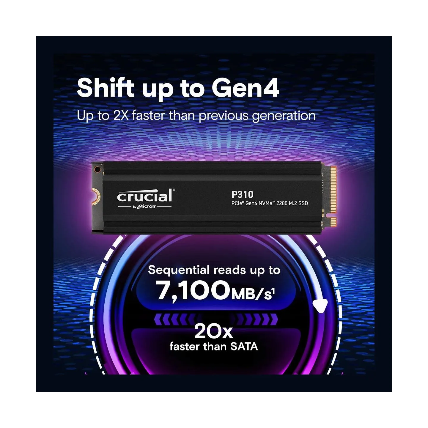 Crucial SSD|CRUCIAL|P310|1TB|M.2|PCIe Gen4|NVMe|3D NAND|Write speed 6000 MBytes/sec|Read speed 7100 MBytes/sec|TBW 220 TB|CT1000