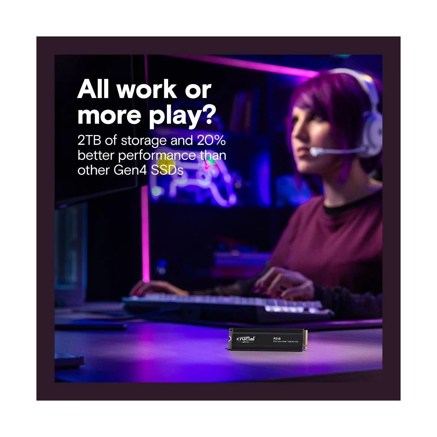 Crucial SSD|CRUCIAL|P310|1TB|M.2|PCIe Gen4|NVMe|3D NAND|Write speed 6000 MBytes/sec|Read speed 7100 MBytes/sec|TBW 220 TB|CT1000