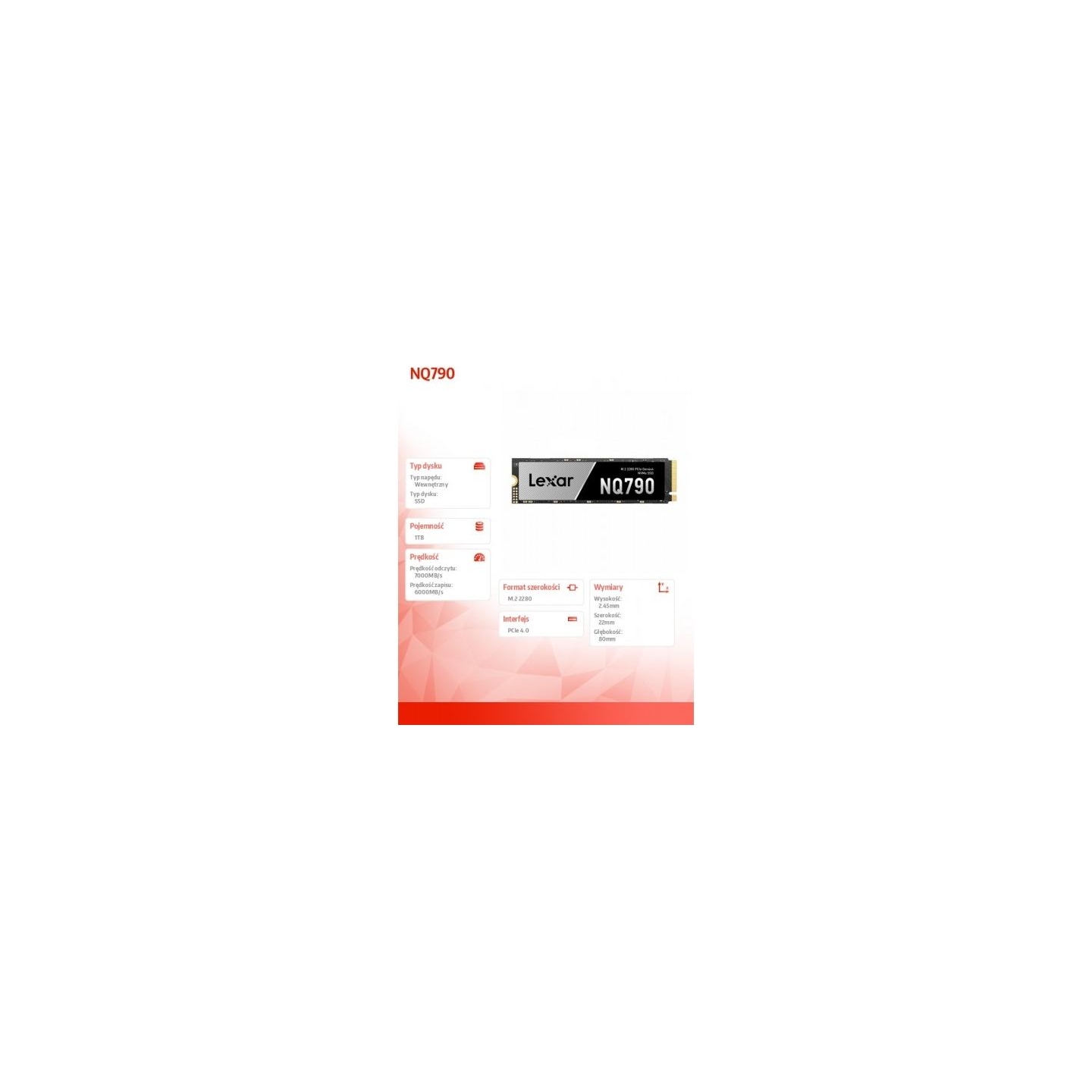 Lexar SSD | NQ790 | 1000 GB | SSD form factor M.2 2280 | Solid-state drive interface PCIe Gen4x4 | Read speed 7000 MB/s | Write 