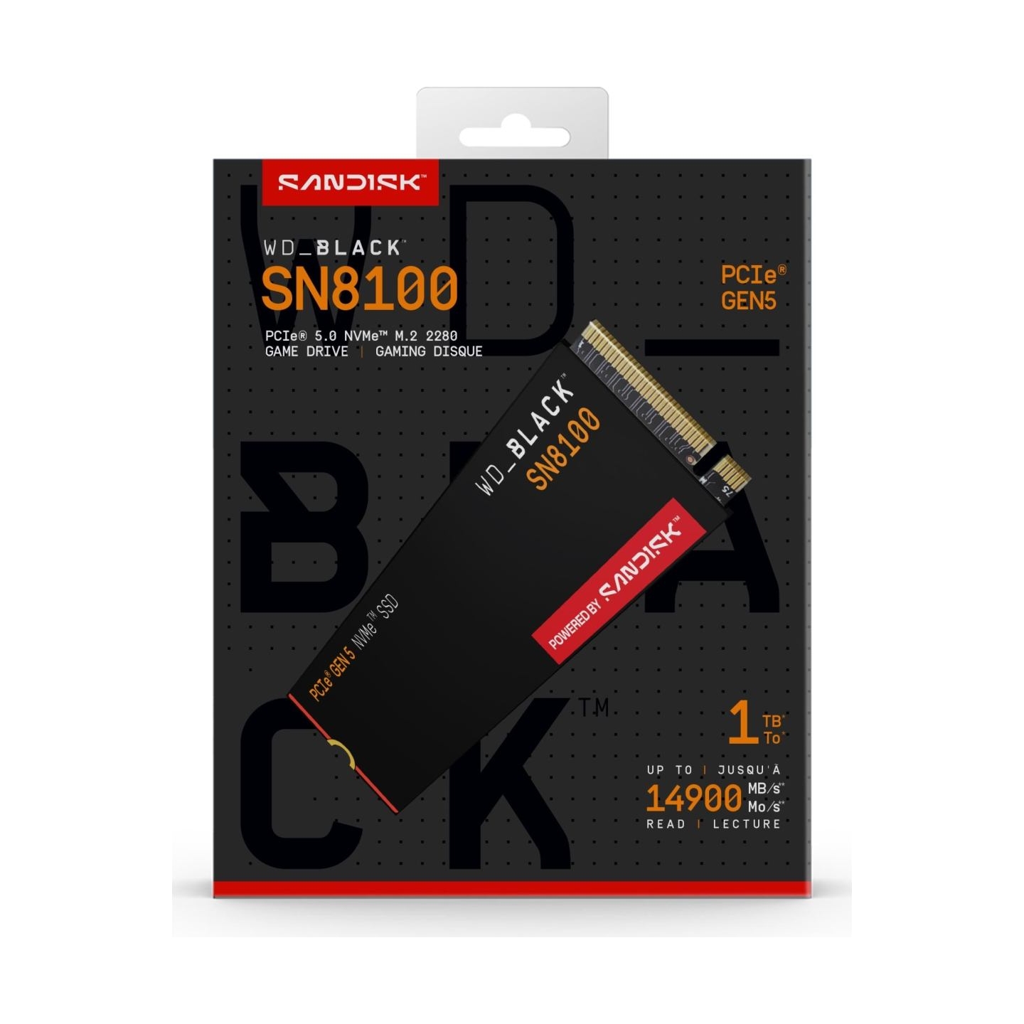 Sandisk SSD|SANDISK|2400xTBW rating|NVMe Yes|PCI Express 5.0|M.2|1000 GB|POWERED BY SANDISK|Black SN8100|WDS100T1X0M
