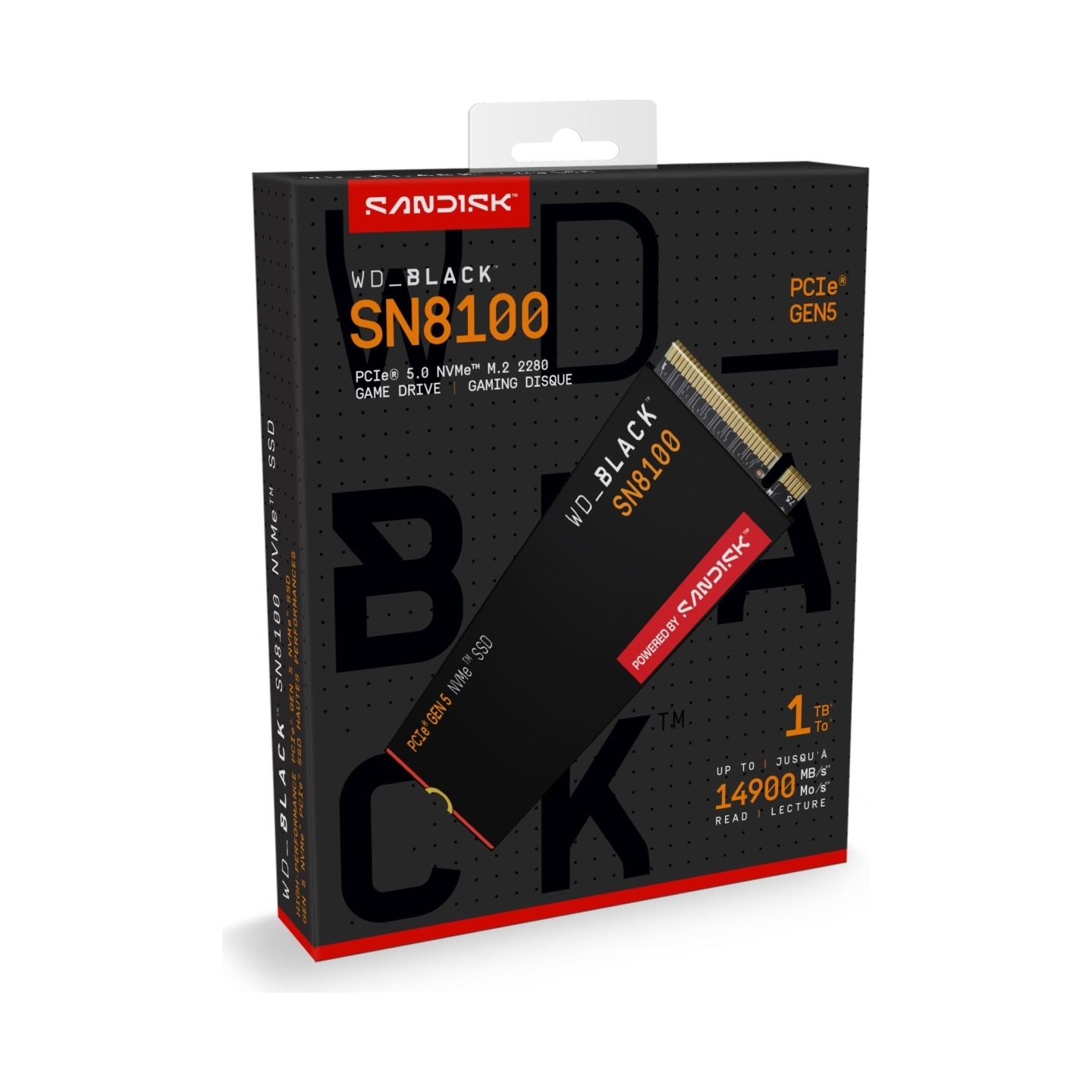 Sandisk SSD|SANDISK|2400xTBW rating|NVMe Yes|PCI Express 5.0|M.2|1000 GB|POWERED BY SANDISK|Black SN8100|WDS100T1X0M
