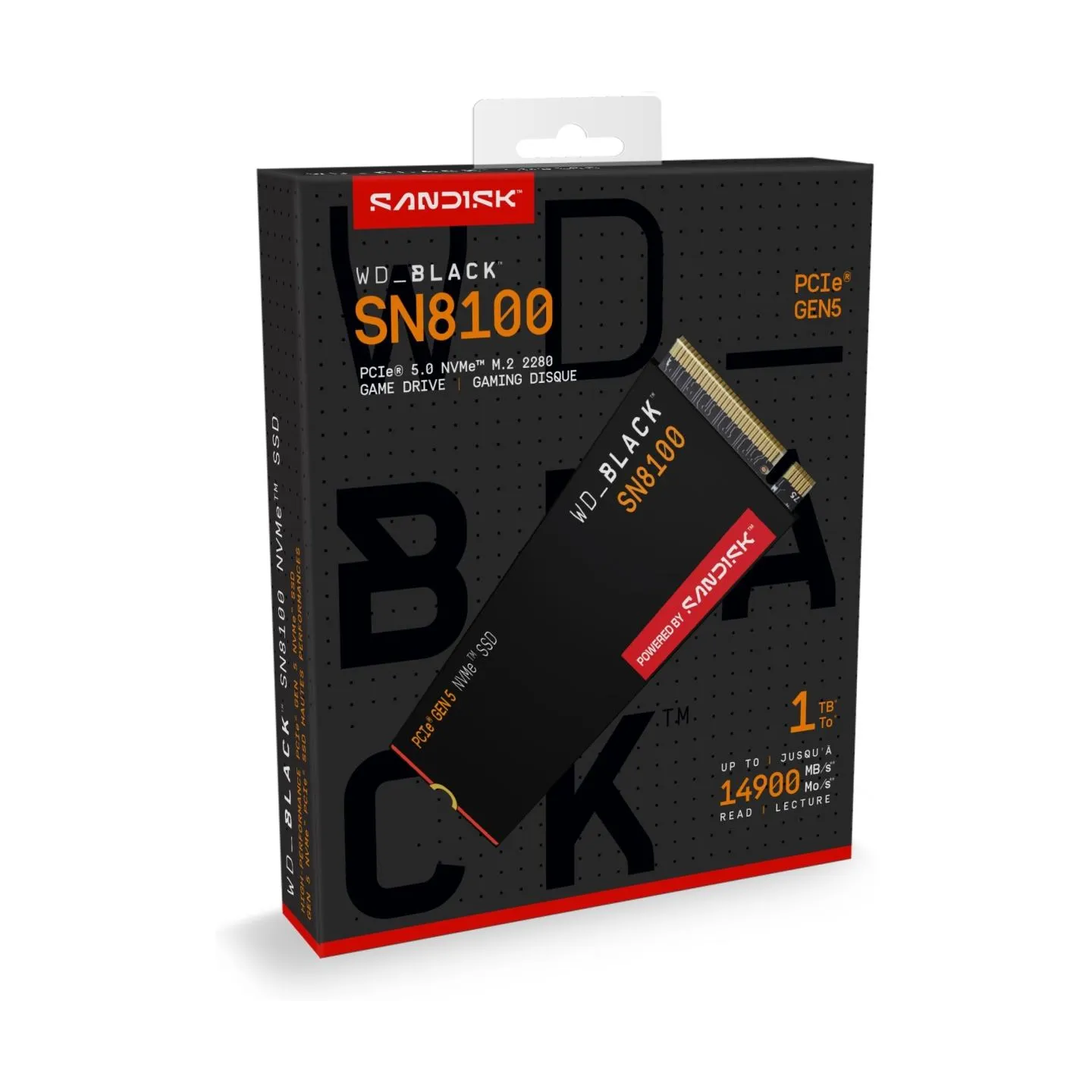 Sandisk SSD|SANDISK|2400xTBW rating|NVMe Yes|PCI Express 5.0|M.2|1000 GB|POWERED BY SANDISK|Black SN8100|WDS100T1X0M