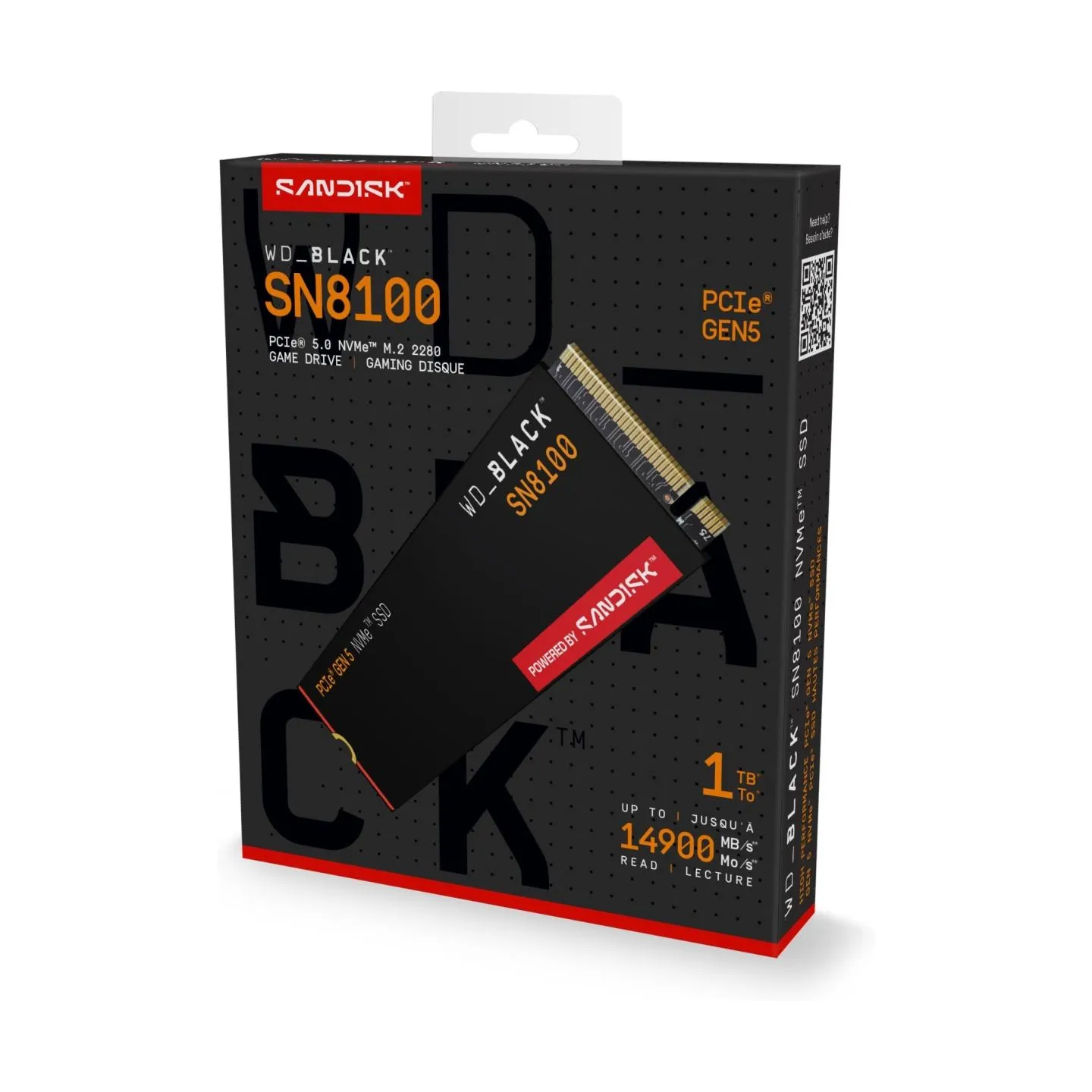 Sandisk SSD|SANDISK|2400xTBW rating|NVMe Yes|PCI Express 5.0|M.2|1000 GB|POWERED BY SANDISK|Black SN8100|WDS100T1X0M