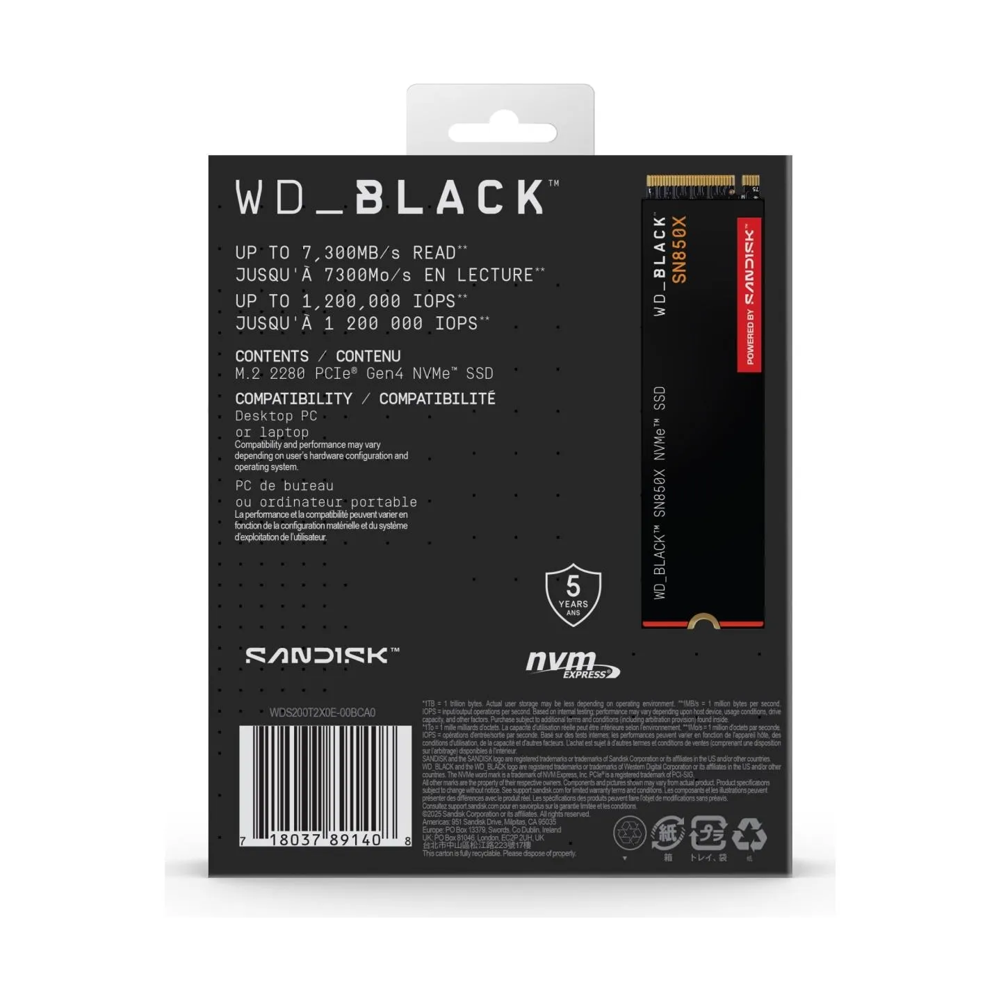 Sandisk SSD|SANDISK|1200xTBW rating|Read speed 7300 MB/s|Write speed 6600 MB/s|NVMe Yes|PCI Express 4.0|M.2|2000 GB|POWERED BY S