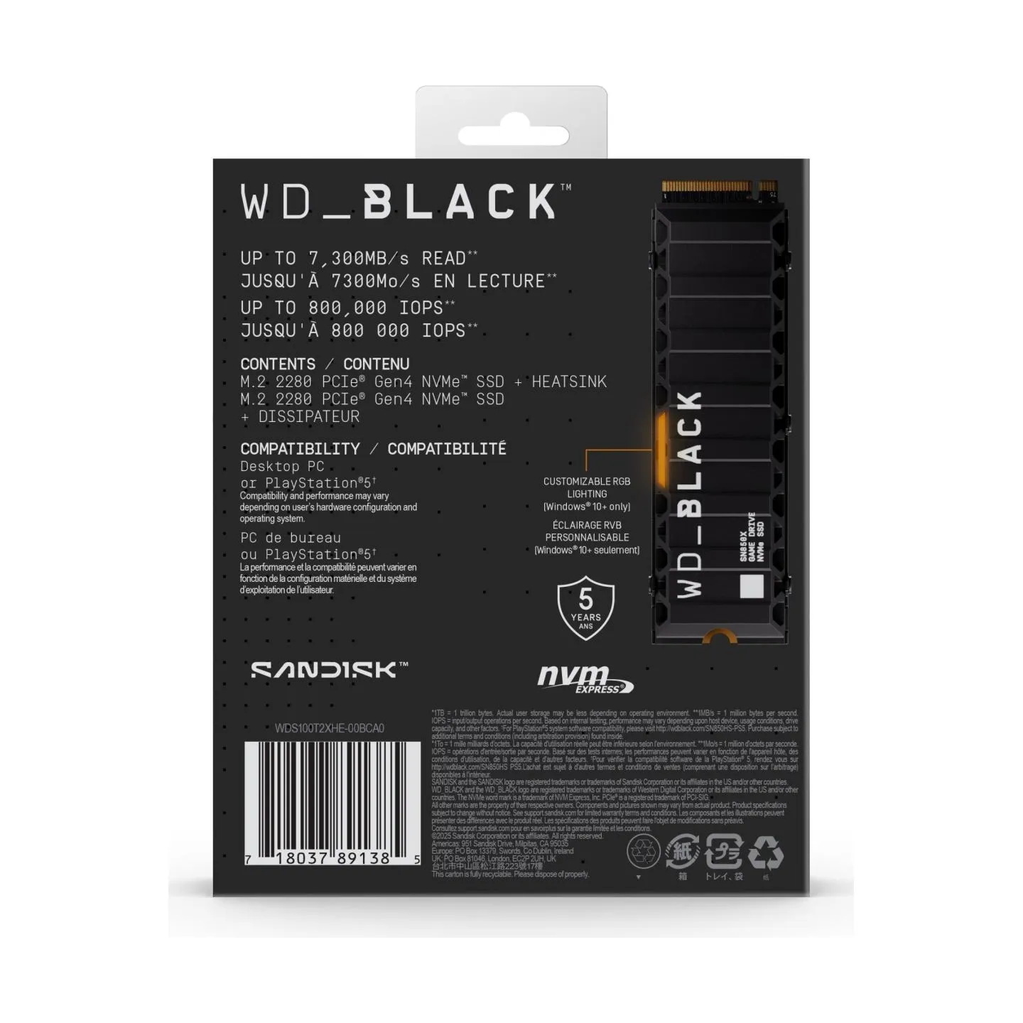 Sandisk SSD|SANDISK|600xTBW rating|Read speed 7300 MB/s|Write speed 6300 MB/s|NVMe Yes|PCI Express 4.0|M.2|1000 GB|POWERED BY SA