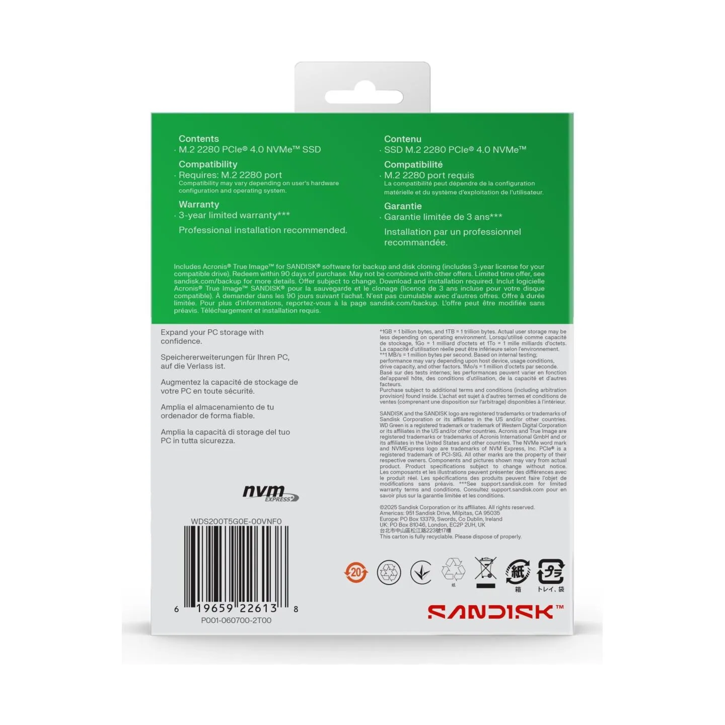 Sandisk SSD|SANDISK|Read speed 5000 MB/s|Write speed 4200 MB/s|NVMe Yes|PCI Express 4.0|M.2|2048 GB|POWERED BY SANDISK|Green|WDS