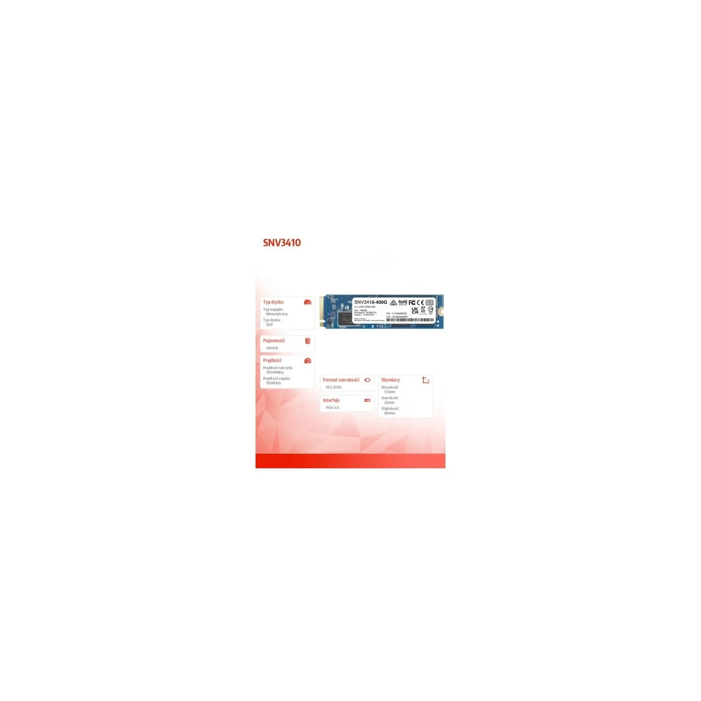 Synology SSD drive SATA 400GB M2 2280 SNV3410-400G