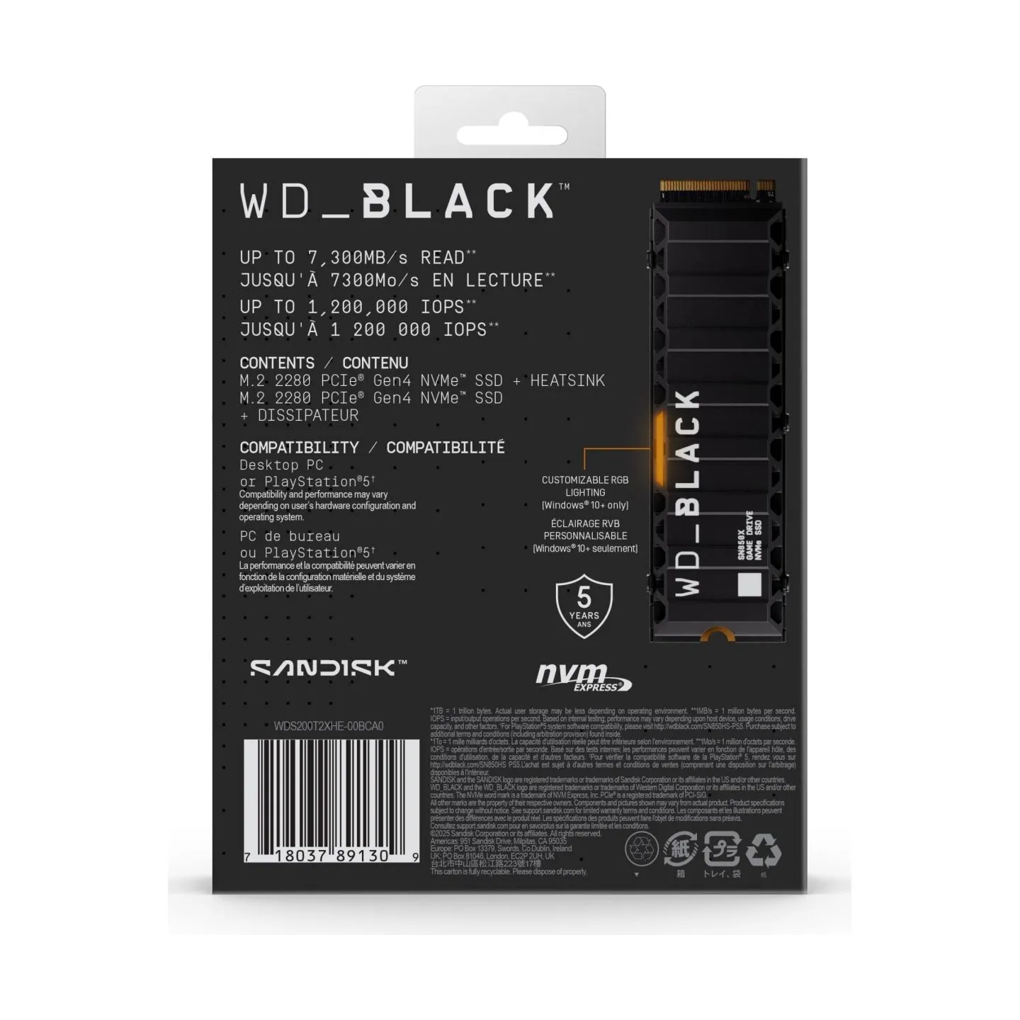 Sandisk SSD|SANDISK|1200xTBW rating|Read speed 7300 MB/s|Write speed 6600 MB/s|NVMe Yes|PCI Express 4.0|M.2|2000 GB|POWERED BY S