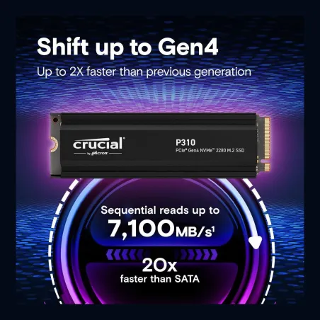 Crucial SSD|CRUCIAL|P310|2TB|M.2|PCIe Gen4|NVMe|3D NAND|Write speed 6000 MBytes/sec|Read speed 7100 MBytes/sec|TBW 440 TB|CT2000