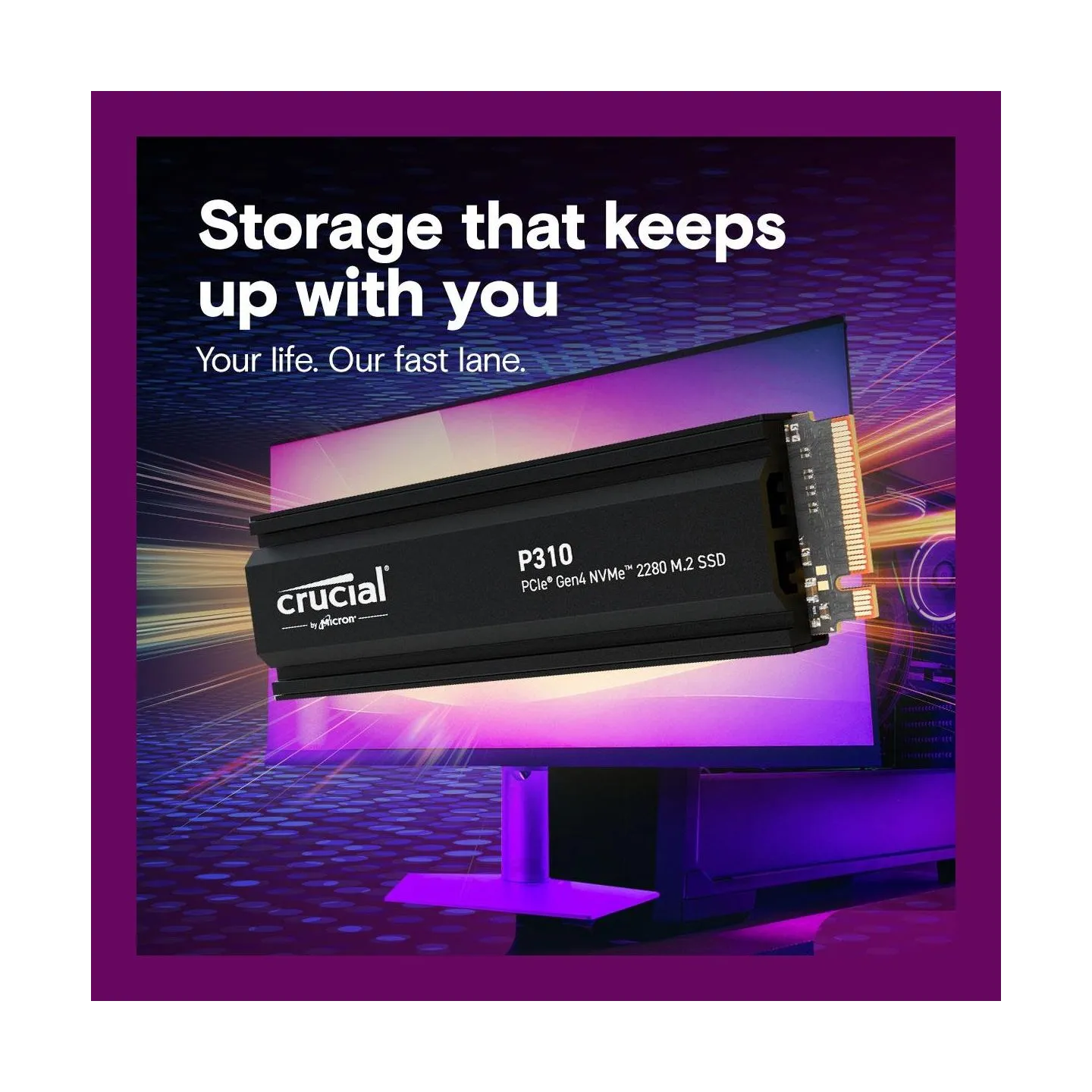 Crucial SSD|CRUCIAL|P310|2TB|M.2|PCIe Gen4|NVMe|3D NAND|Write speed 6000 MBytes/sec|Read speed 7100 MBytes/sec|TBW 440 TB|CT2000