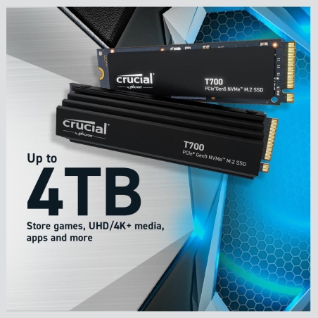 Crucial SSD|CRUCIAL|T700|4TB|M.2|PCIe Gen5|NVMe|TLC|Write speed 11800 MBytes/sec|Read speed 12400 MBytes/sec|TBW 2400 TB|CT4000T