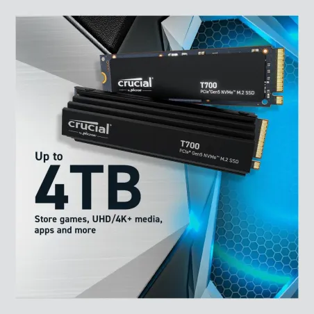Crucial SSD|CRUCIAL|T700|4TB|M.2|PCIe Gen5|NVMe|TLC|Write speed 11800 MBytes/sec|Read speed 12400 MBytes/sec|TBW 2400 TB|CT4000T