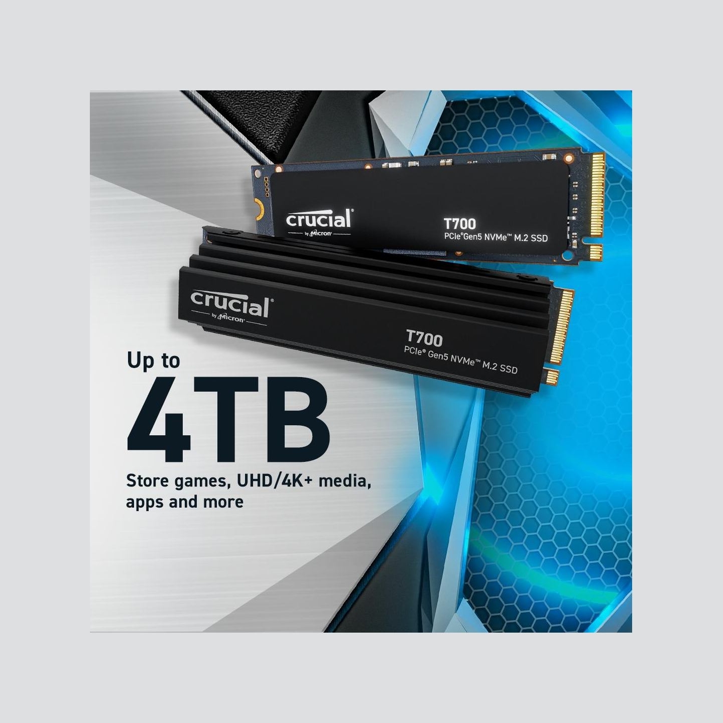 Crucial SSD|CRUCIAL|T700|4TB|M.2|PCIe Gen5|NVMe|TLC|Write speed 11800 MBytes/sec|Read speed 12400 MBytes/sec|TBW 2400 TB|CT4000T