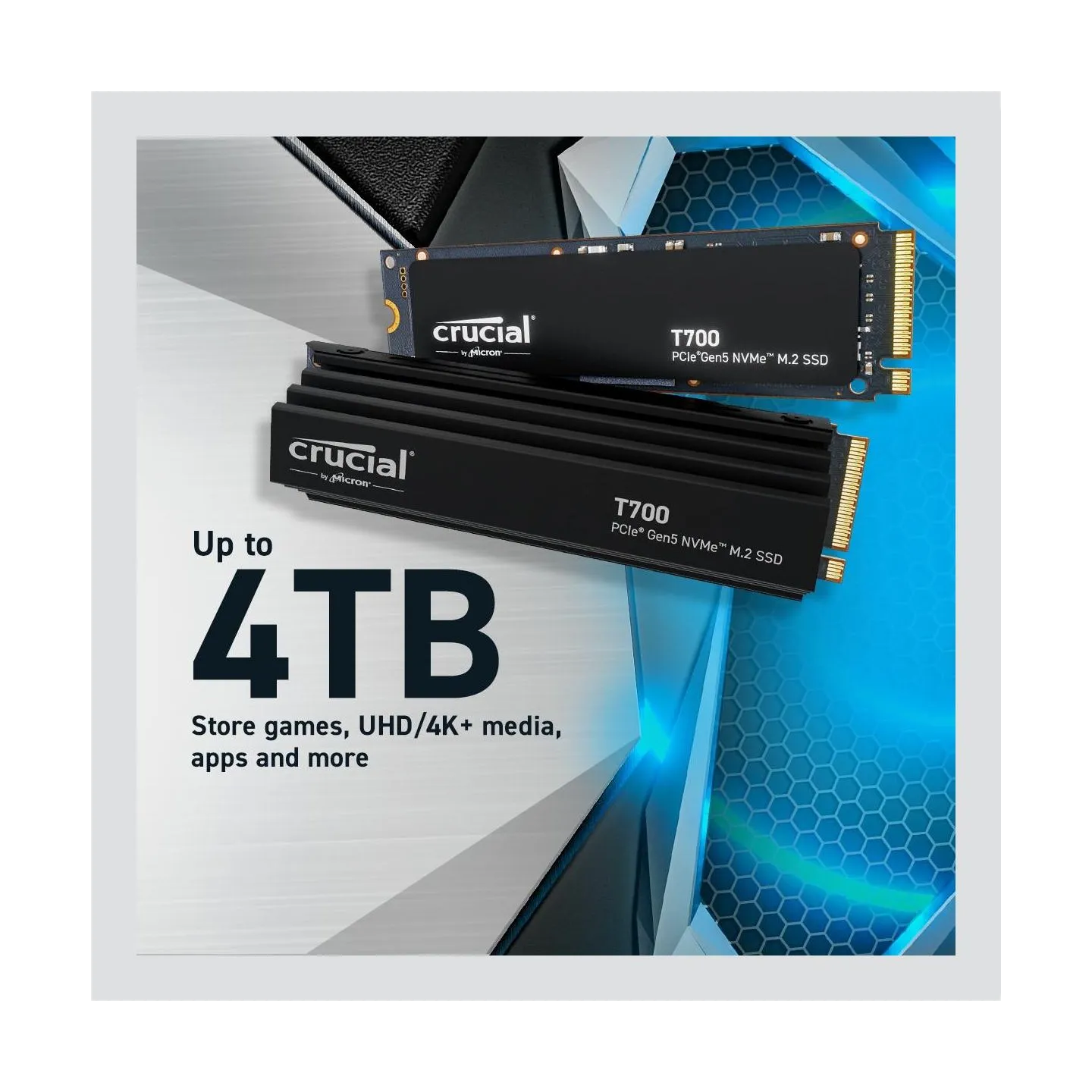 Crucial SSD|CRUCIAL|T700|4TB|M.2|PCIe Gen5|NVMe|TLC|Write speed 11800 MBytes/sec|Read speed 12400 MBytes/sec|TBW 2400 TB|CT4000T
