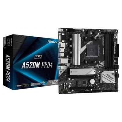 Asrock Motherboard A520M Pro4 AM4 4DDR4 HDMI/DP/VGA M.2 mATX