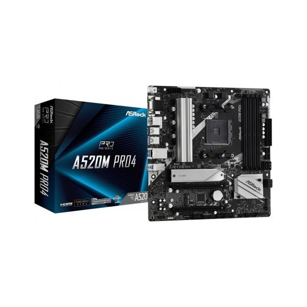 Asrock Motherboard A520M Pro4 AM4 4DDR4 HDMI/DP/VGA M.2 mATX