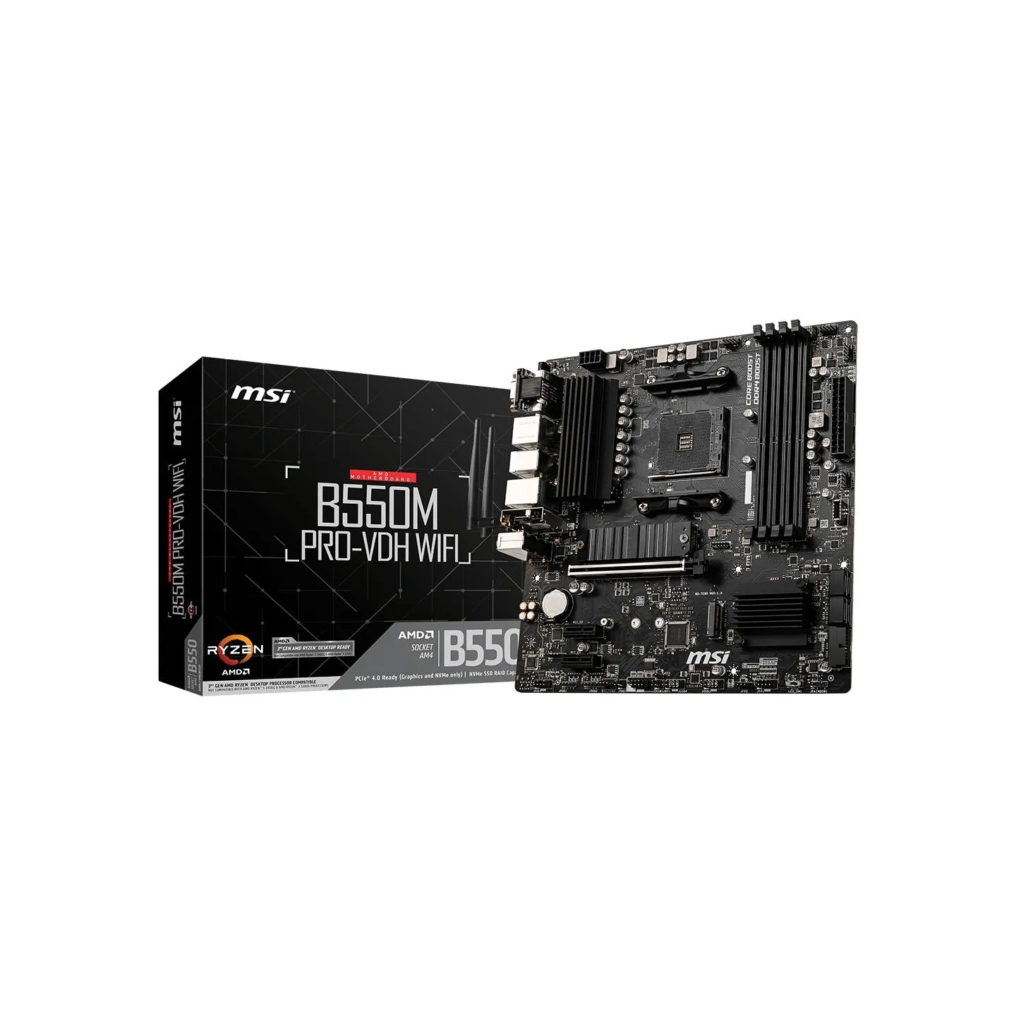 MSI | B550M PRO-VDH WIFI | Processor family AMD | Processor socket AM4 | DDR4 | Memory slots 4 | Chipset AMD B | Micro ATX