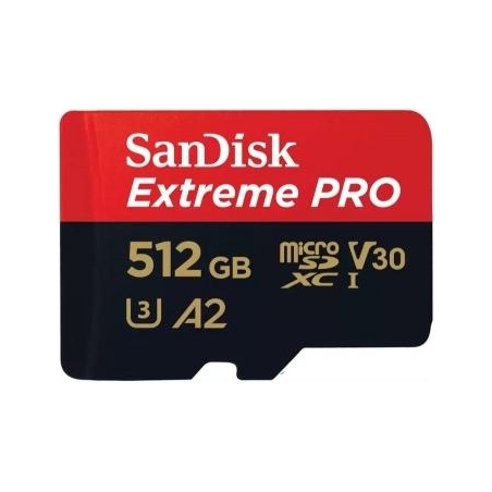 Sandisk Extreme PRO microSDXC 512GB + SD Adapter + 2 years RescuePRO Deluxe up to 200MB/s & 140MB/s Read/Write speeds A2 C10 V30
