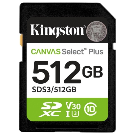 Kingston Canvas Select Plus | 512 GB | SD | Flash memory class Class 10, UHS-I, U1/U3, Video Class 10/30