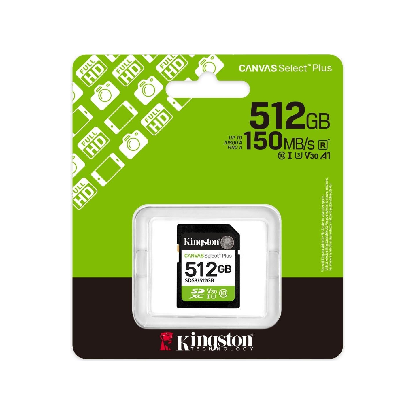 Kingston Memory card SD 512GB Canvas Select Plus Gen3 150MB/s